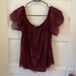 Off Shoulder Burgandy Lace Top